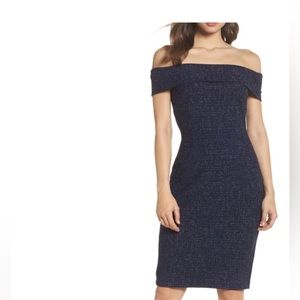 Eliza J Navy Blue Sparkle Knit Off Shoulder Cocktail Dress NWT 6